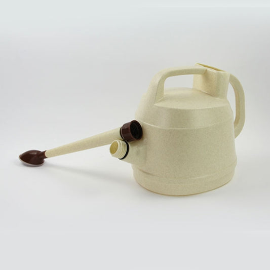 Beige 7L plastic watering can with long spout and removable shower head