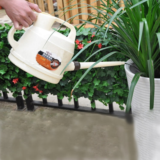 Plastic watering can with long spout and shower head, beige, 7L capacity