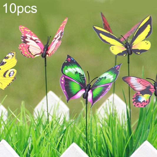 10-piece butterfly garden ornaments: colorful butterflies on black metal stakes