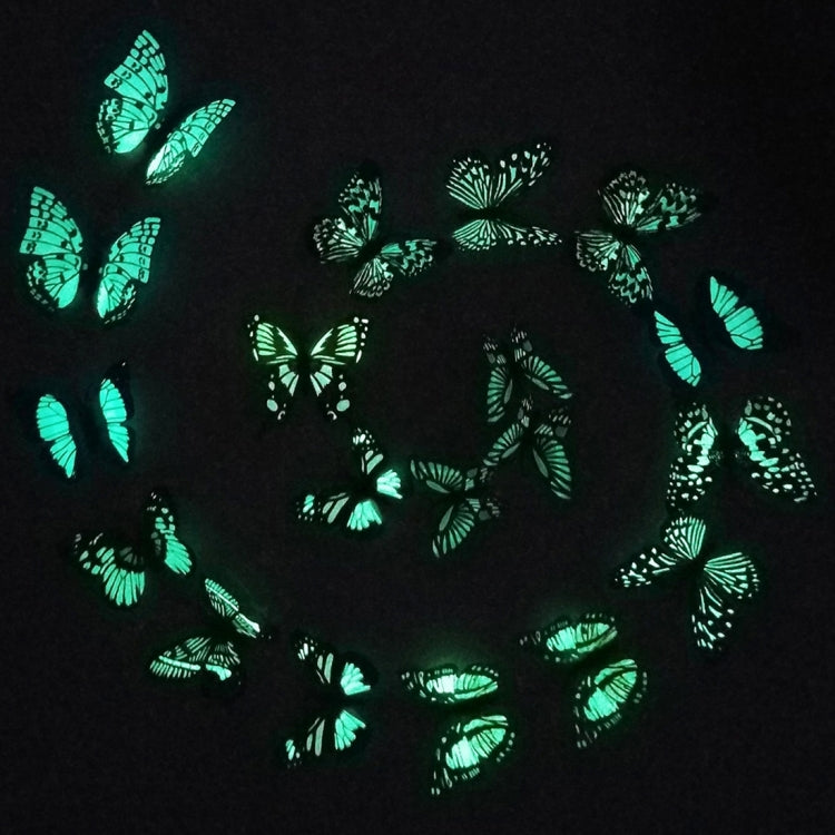 Luminous glow butterfly fridge magnets forming a ring, bright green light