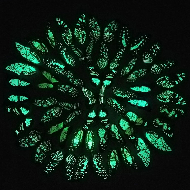 Glow-in-the-dark butterfly fridge magnets, many green illuminated butterflies