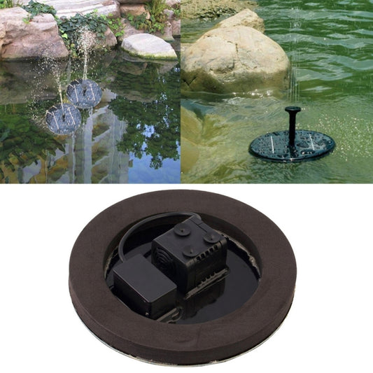 Floating solar water pump for pond fountain, circular black base with water spray