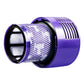 Washable vacuum dust filter cartridge with black ring, purple body and fine mesh