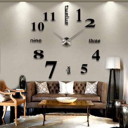 Mirror-style DIY wall sticker clock with silver numerals and crossed hands