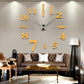 Square mirror wall clock sticker with roman numerals and black clock hands, gold face