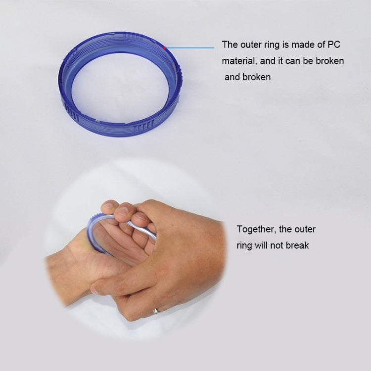 Blue PC outer ring for shower head filter, shown being held by a hand