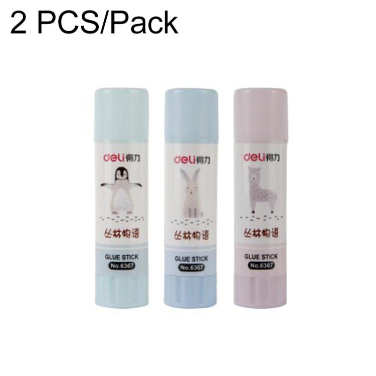 Assorted glue stick set with animal graphics, plastic caps, deli No.6367, light colors