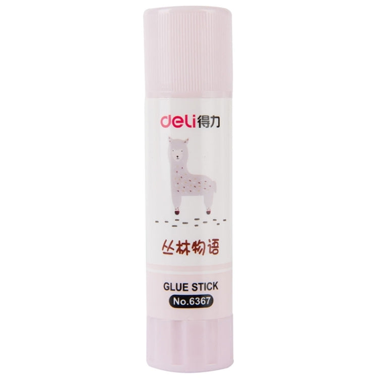 Pink pastel glue stick, plastic cap, animal graphic label, deli, No.6367