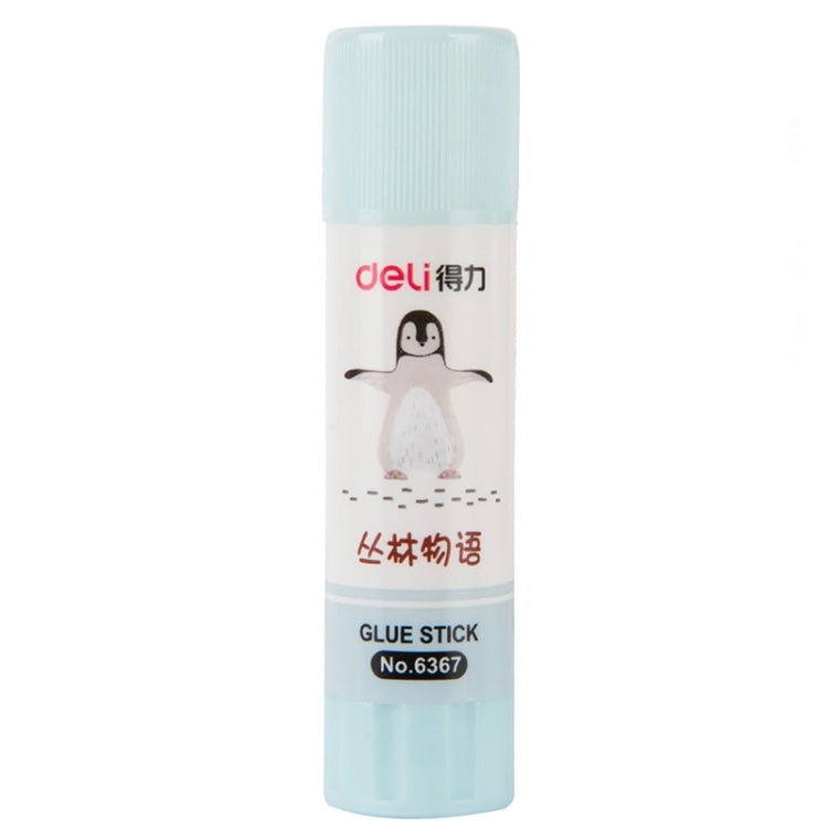 Light blue pastel glue stick, plastic cap, animal graphic label, deli, No.6367