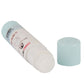 Light blue glue stick in clear plastic tube, angled view, end shown, deli No.6367