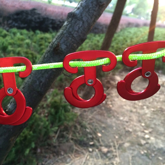 Red rope hanger hook set with green cord, S-shaped clip and eyelet