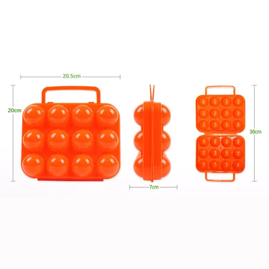 Orange 12-egg egg storage case with handle and folding divider, showing size