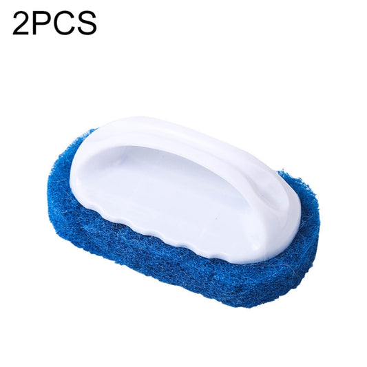 Blue sponge cleaning brush with white handle and hard base for dry and wet scrubbing