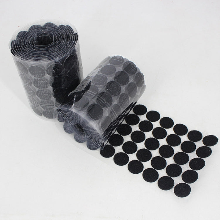 Black 10mm round nylon adhesive hook-and-loop fastener dots, roll with attached sheet
