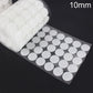 White 10mm round nylon adhesive hook-and-loop fastener dots, roll sheet pack