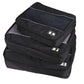 Black 3-piece waterproof travel storage bag set with mesh top panel and three zippers