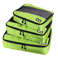 Green 3-piece waterproof travel storage bag set with black zipper closures and mesh top panel