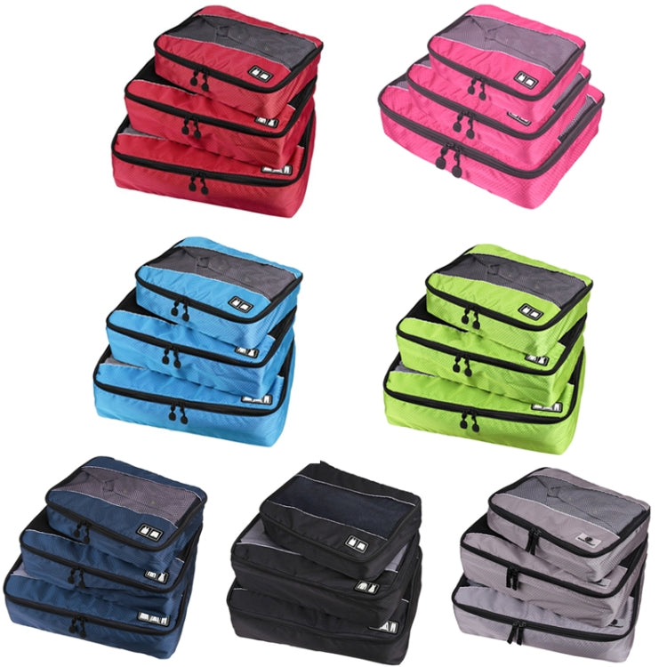 3-piece stackable zippered travel storage bags with waterproof polyester, multiple pouches