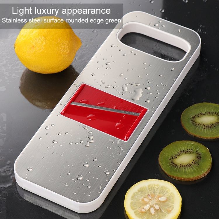 Stainless steel vegetable cutter grater with rounded edges and red blade insert