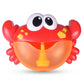 Red and orange crab bubble bath toy with large eyes and open mouth