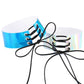 Blue holographic choker with metal eyelets and black lace-up adjustable ties