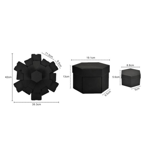 Black photo box set with size guide for cube and side panels