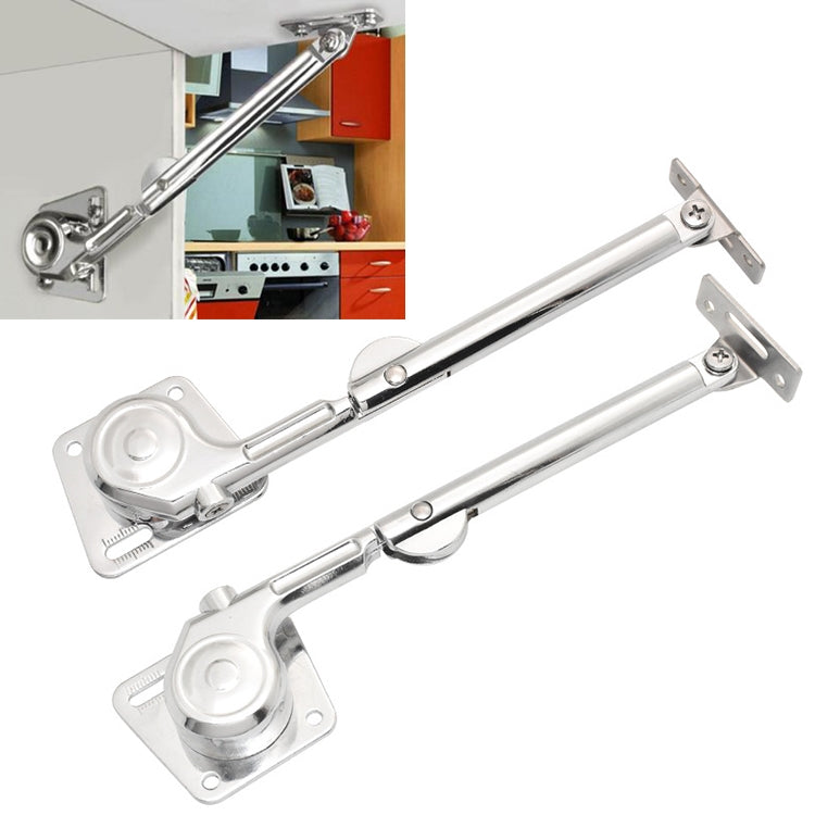 Cabinet flip door hydraulic support rod with mounting brackets, zinc alloy, silver finish