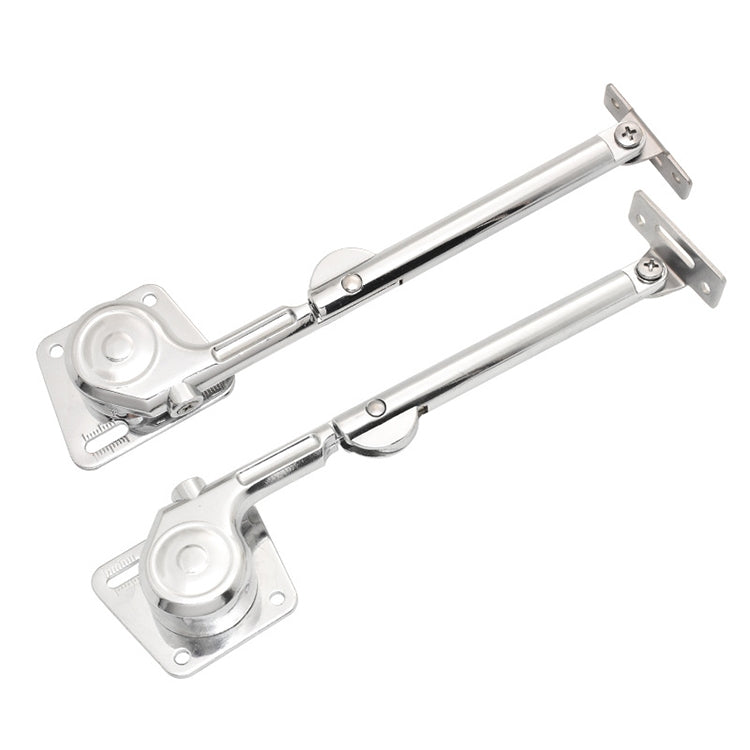 Silver two-piece hydraulic support rod for flip cabinet doors with end mounting plates