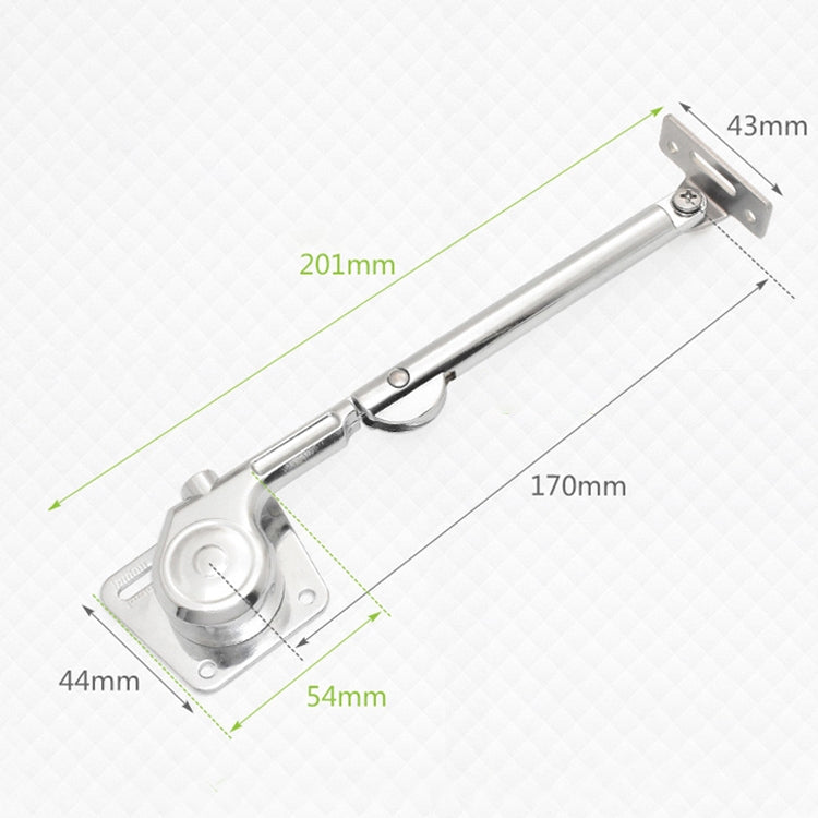 Silver hydraulic support rod with mounting plates and visible size proportions
