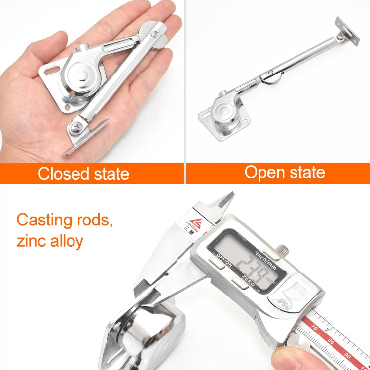 Hydraulic support rod for flip cabinet doors, shown in closed and open states