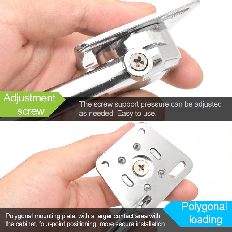 Hydraulic support rod with adjustment screw and polygonal mounting plate, silver metal