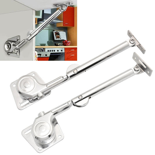 Cabinet flip door hydraulic support rod with mounting brackets, zinc alloy, silver finish
