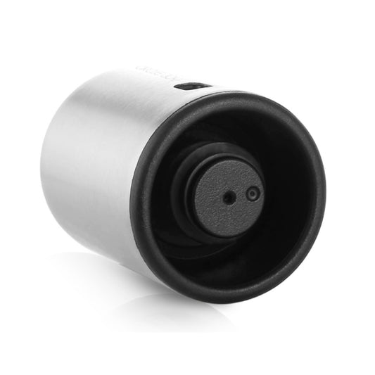 Underside of stainless steel vacuum wine stopper with black sealing ring