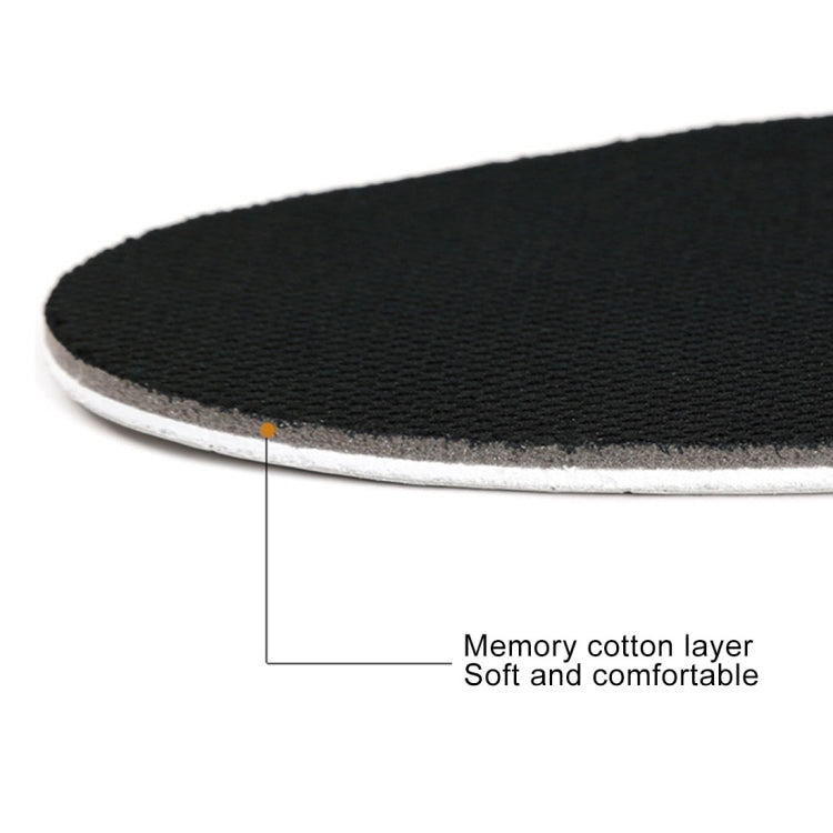 Shoe insole side view with black top layer and thin white EVA edge