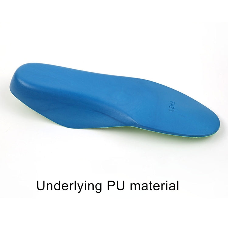 Children PU insole, blue underside view with small printed marking