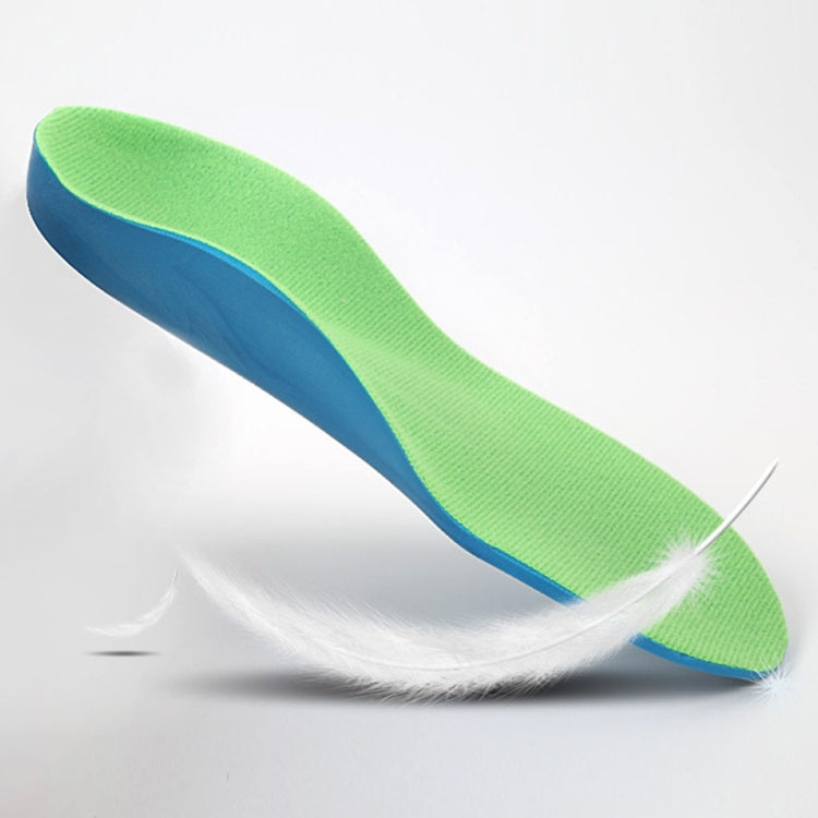 Children corrective insole with arch support, lime green top and blue edging