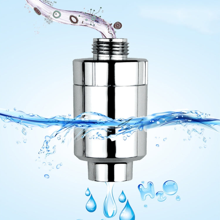 Chrome shower chlorine filter cartridge with threaded connection, front view