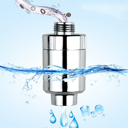 Chrome shower chlorine filter cartridge with threaded connection, front view