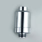 Chrome shower filter cartridge, cylindrical body with threaded male fitting