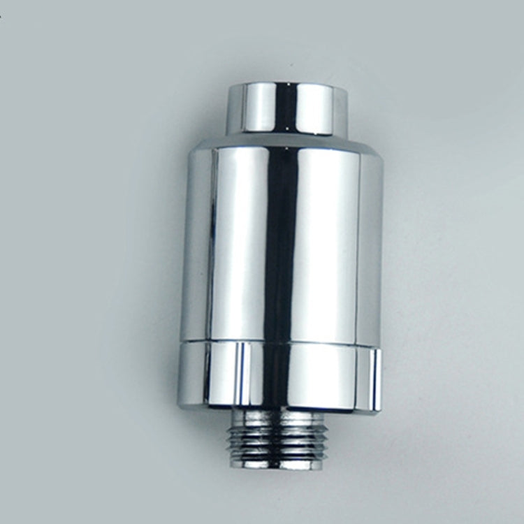 Chrome shower filter cartridge, cylindrical body with threaded male fitting