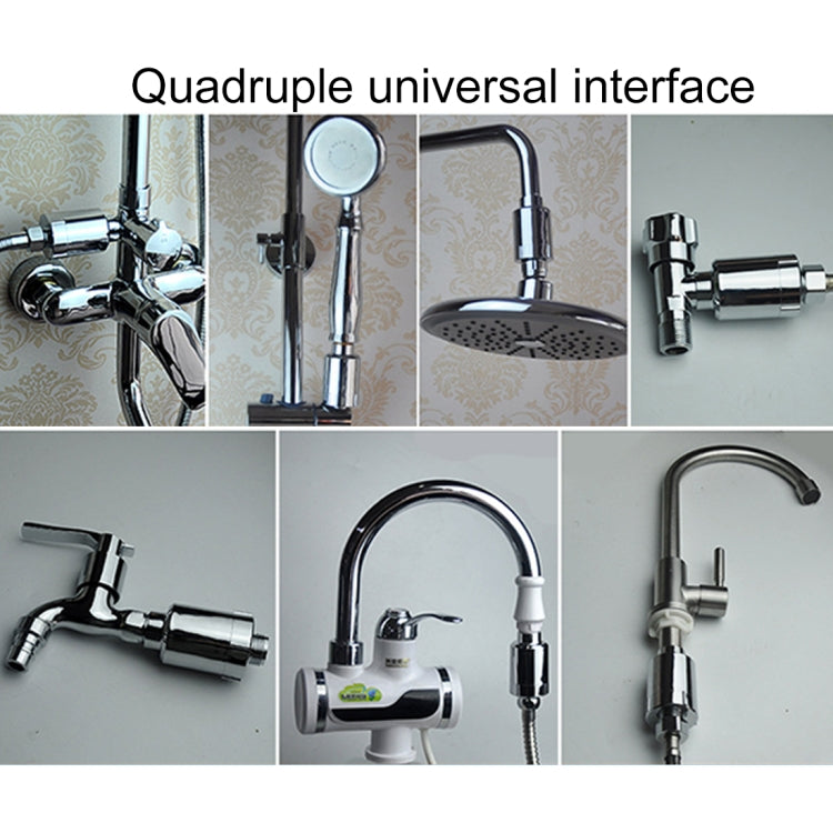 Set of universal shower filter adapters and faucet connection parts in chrome