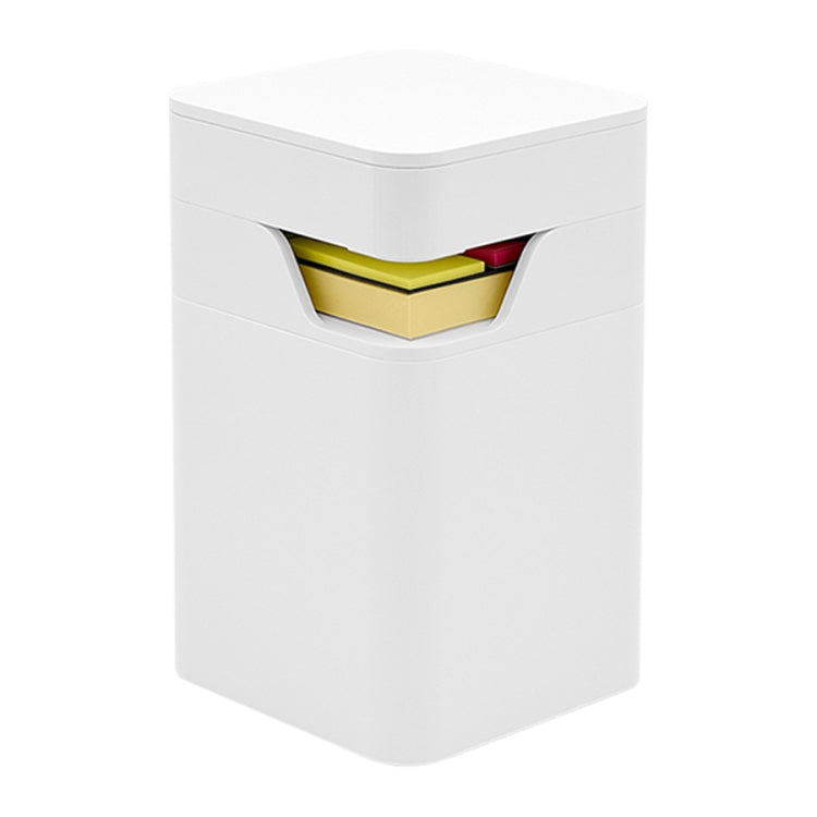 White desktop storage box with front slot for notes and paper