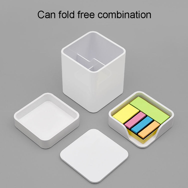Modular white desk storage set with square containers and colored sticky notes
