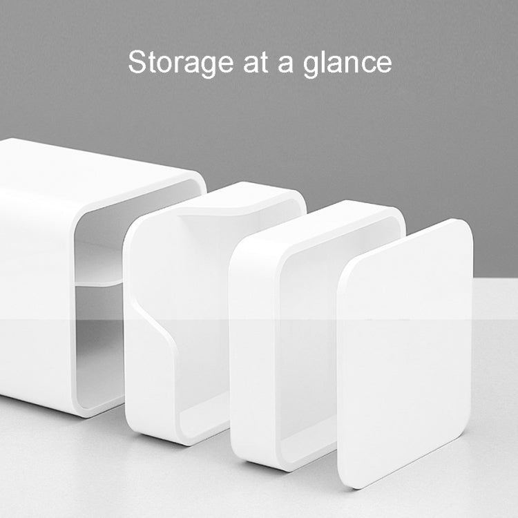 White modular desktop storage boxes with hinged front covers