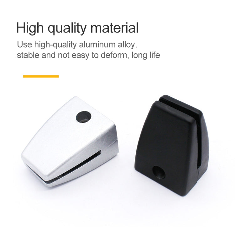 Desk screen clamp baffle set, black and silver aluminum pieces with mounting holes