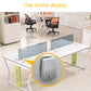 Desk screen clamp baffle securing a partition, gray clamp with metal mounting plate
