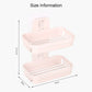 Beige double-deck wall-mounted soap holder with dimension diagram and mounting view