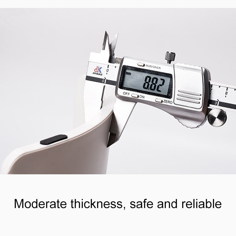 Thick white plastic step stool shown with measuring caliper