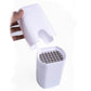 Multi-function potato slicer Q-314 in hand, white container with grey slicing grid