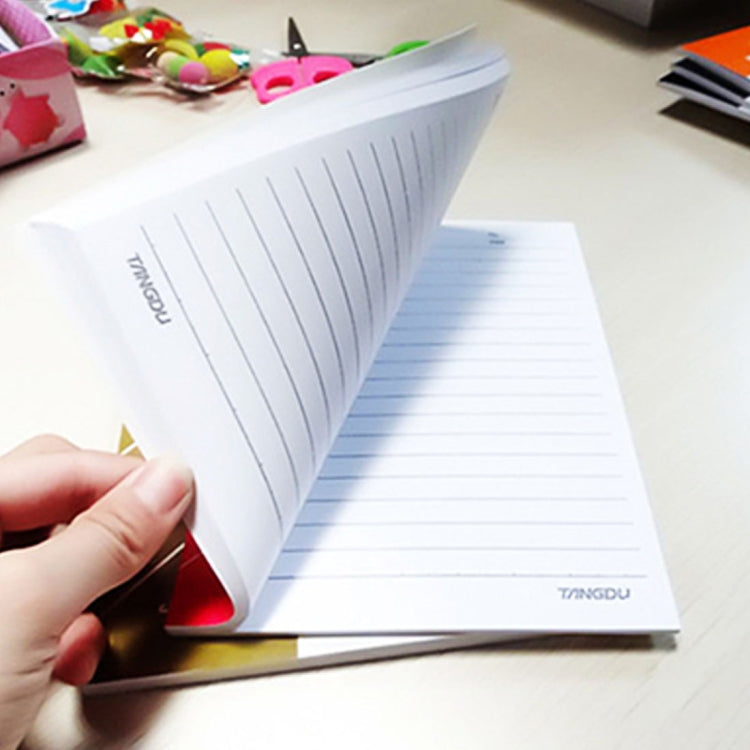 Hand holding an open A5 diary with white lined pages and TINGDU at bottom